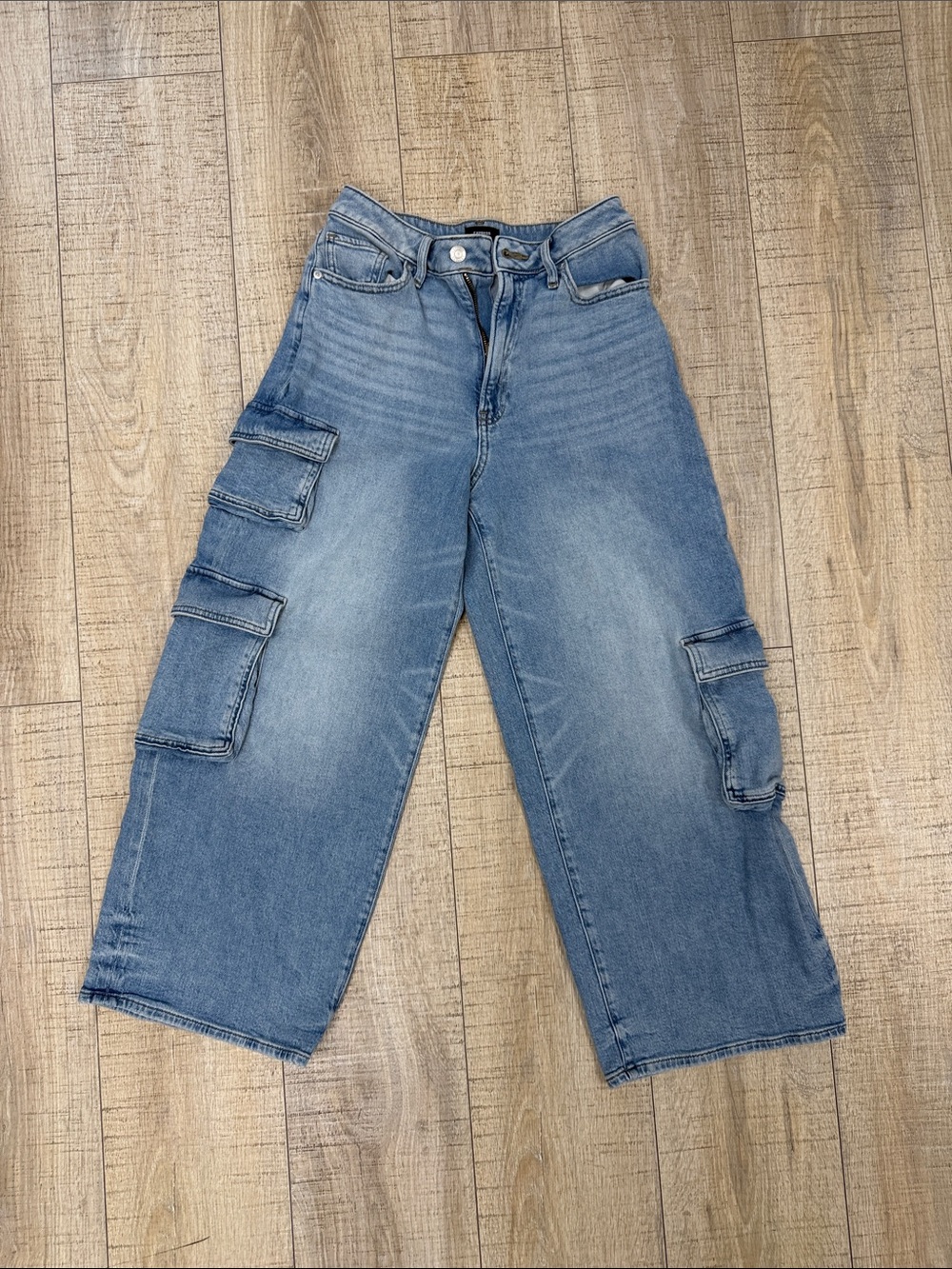 Express Blue Wide-Leg Cargo Jeans for Women